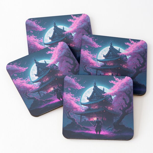Item preview, japanese temple with samurai and cherry blossoms designed and sold by artyficial-.