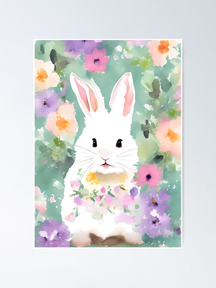 Rabbit Wall Art Cute Easter Bunny Rabbit in Garden Mothers Day