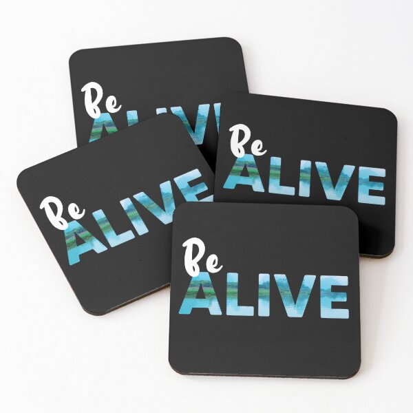 Item preview, Be ALIVE Text Quote Design, mountain lake reflection, black designed and sold by RiciPaneto.
