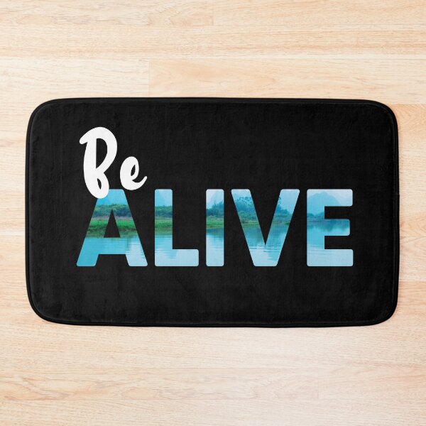Item preview, Be ALIVE Text Quote Design, mountain lake reflection, black designed and sold by RiciPaneto.