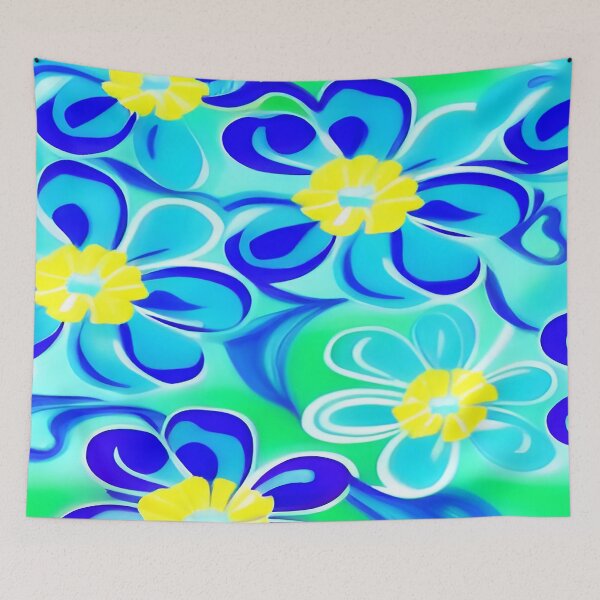 Item preview, Aqua Marine Teal and Brilliant Blue Flowers with Sea Green Backdrop  ra designed and sold by deniselynnimage.
