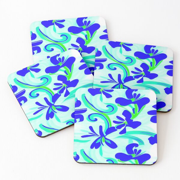 Item preview, Sea Green Stems with Bright Blue Vibrant Flowers Mixed on a Background of Green and White  ra designed and sold by deniselynnimage.