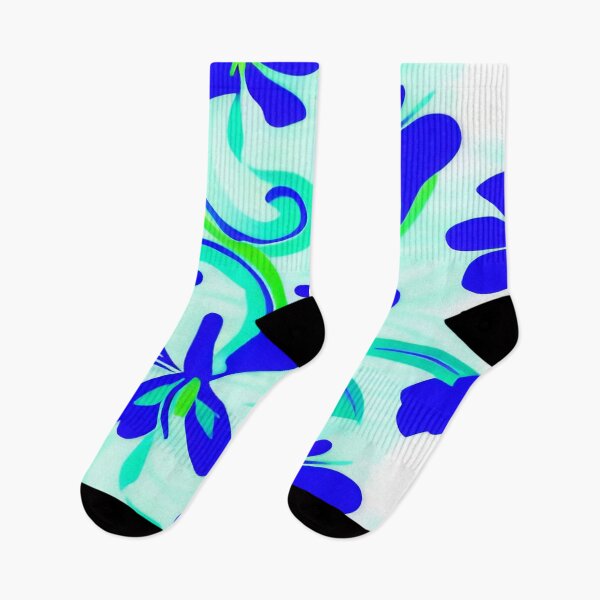 Item preview, Sea Green Stems with Bright Blue Vibrant Flowers Mixed on a Background of Green and White  ra designed and sold by deniselynnimage.