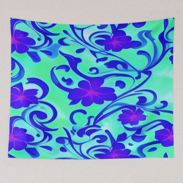Item preview, Ocean Blue Flowers with Twisty Stems and Swirling Ribbons with a Green Blue Sky        ra designed and sold by deniselynnimage.