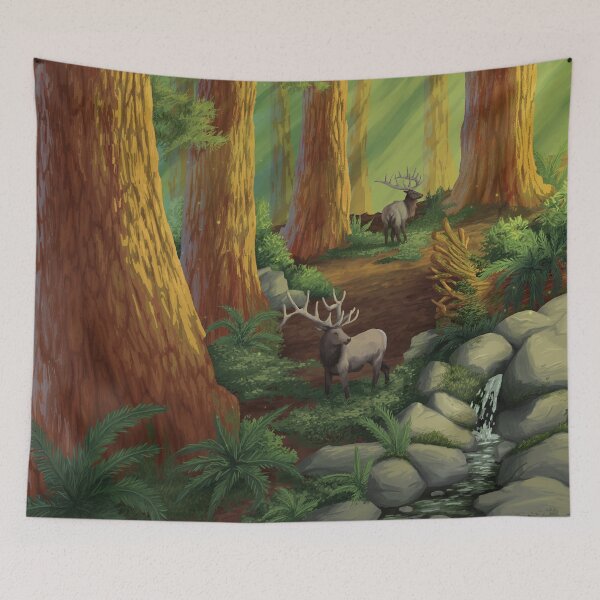 Item preview, Elk in the Redwoods | California Redwood Forest | Painting designed and sold by SelaRoseArt.