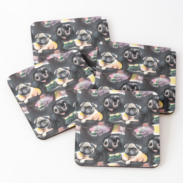 Item preview, Pug pattern. Cute black pugs. Watercolour black pugs.  designed and sold by Doggymadness.