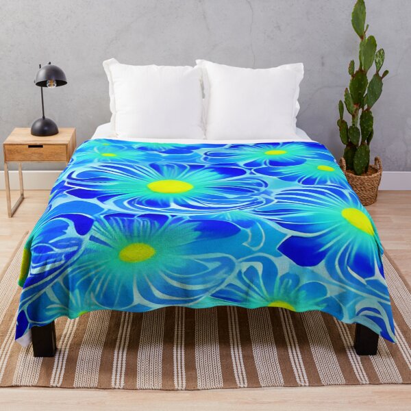 Item preview, Mediterranean Beauty Blue Floral Design with Mustard Yellow Centers and a Sky Blue Background ra designed and sold by deniselynnimage.