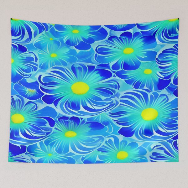 Item preview, Mediterranean Beauty Blue Floral Design with Mustard Yellow Centers and a Sky Blue Background      ra designed and sold by deniselynnimage.