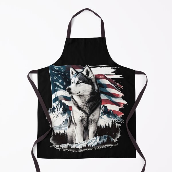Item preview, Husky in front of an American flag and mountains in the background designed and sold by togetherShirts.