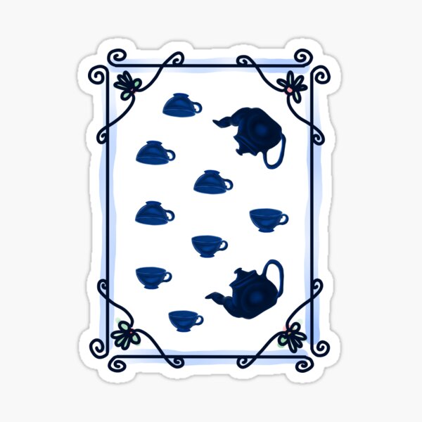 Blue Tea kettle with cups Sticker