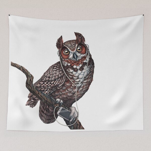 Item preview, Great Horned Owl with Headphones designed and sold by JadaFitch.