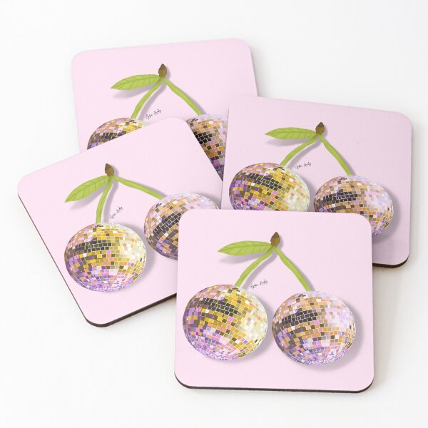 Artikelvorschau, Disco cherries artwork pastel yellow- pink background entworfen und verkauft von Studio Lydia Lovely.