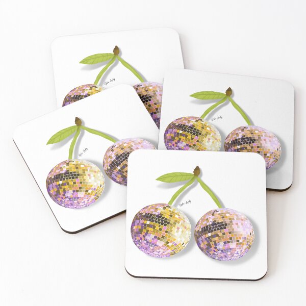 Item preview, Disco cherries artwork pastel yellow designed and sold by Studio Lydia  Lovely.