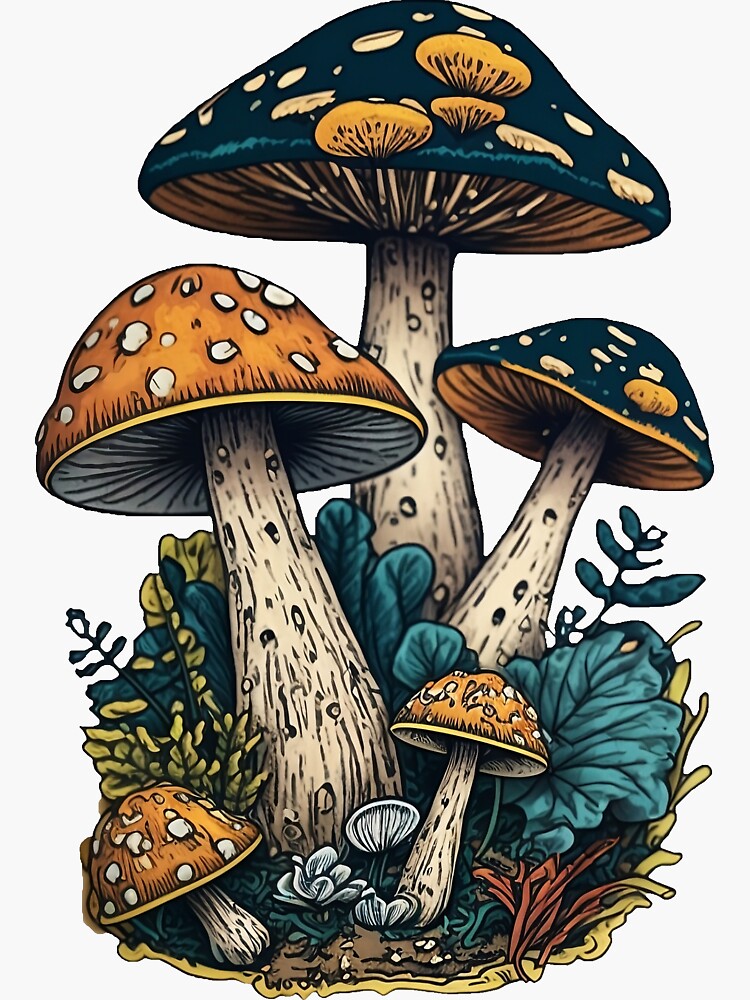 "Gritty Mushroom Sticker" Sticker for Sale by TheAIArtisan Redbubble
