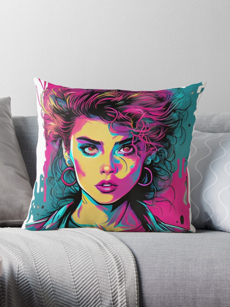 Vintage 80s Style Women's Fashion Design Throw Pillow for Sale by GustavsMD