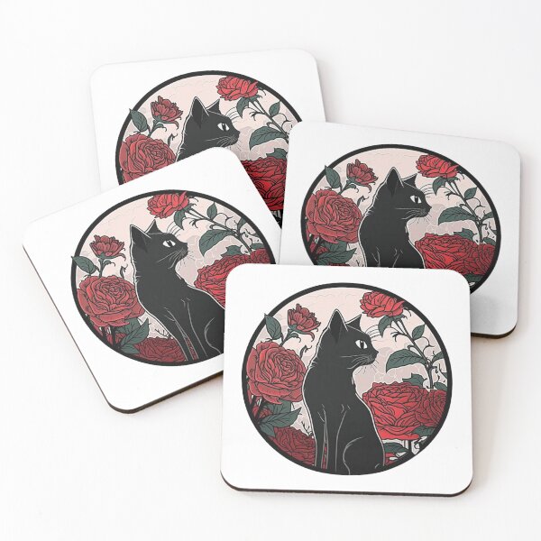 Artikelvorschau, Black Witch Cat with Red Rose Garden Vintage Classic Aesthetic Minimal Style Sticker entworfen und verkauft von mintflavor.