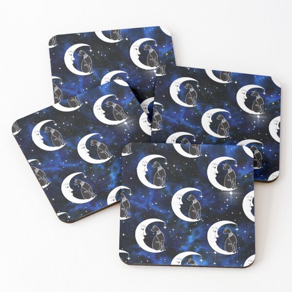 Item preview, Mystical Black Cat and Crescent Moon in the Blue Starry Sky Pattern designed and sold by Quirkdom.
