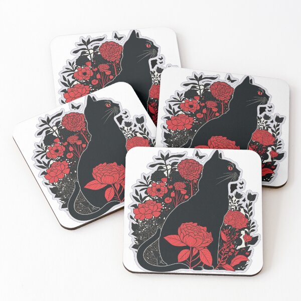 Artikelvorschau, Black Witch Cat with Red Rose Garden Vintage Classic Aesthetic Minimal Style Sticker entworfen und verkauft von mintflavor.