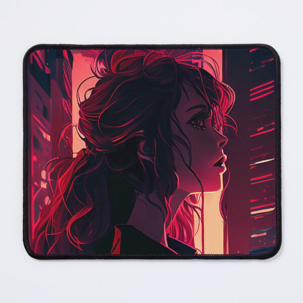 Item preview, Red anime girl cityscape lights designed and sold by EmeraldeaArt.