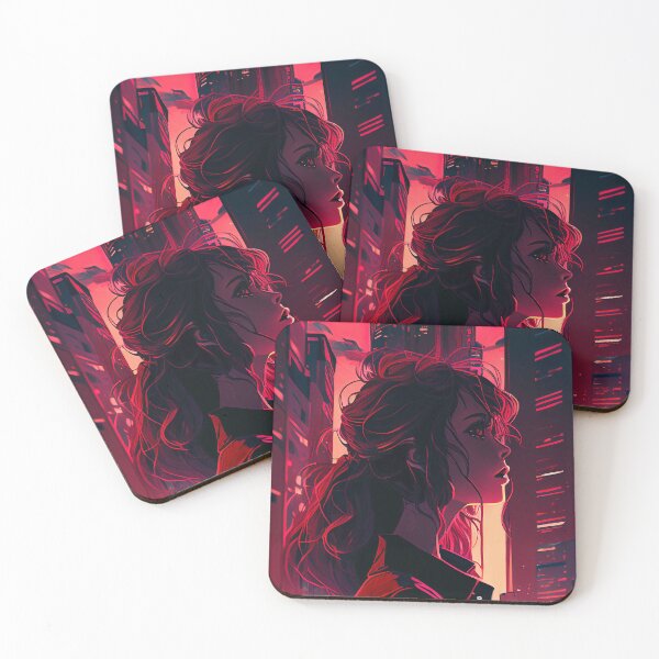 Item preview, Red anime girl cityscape lights designed and sold by EmeraldeaArt.