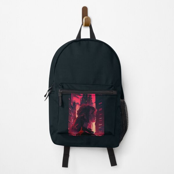 Item preview, Red anime girl cityscape lights designed and sold by EmeraldeaArt.