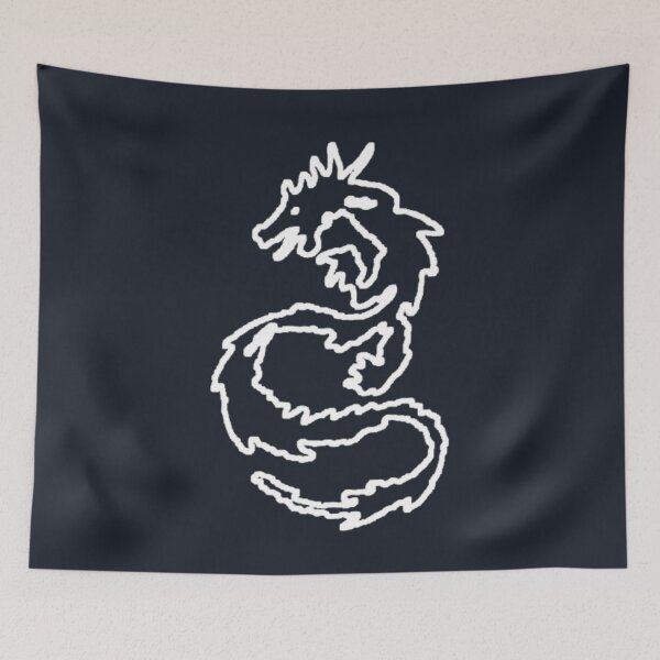 Item preview, White Dragon Rough Outline Navy Midnight Blue BG Thick Line Abstract Distorted Tattoo designed and sold by kattakitty.