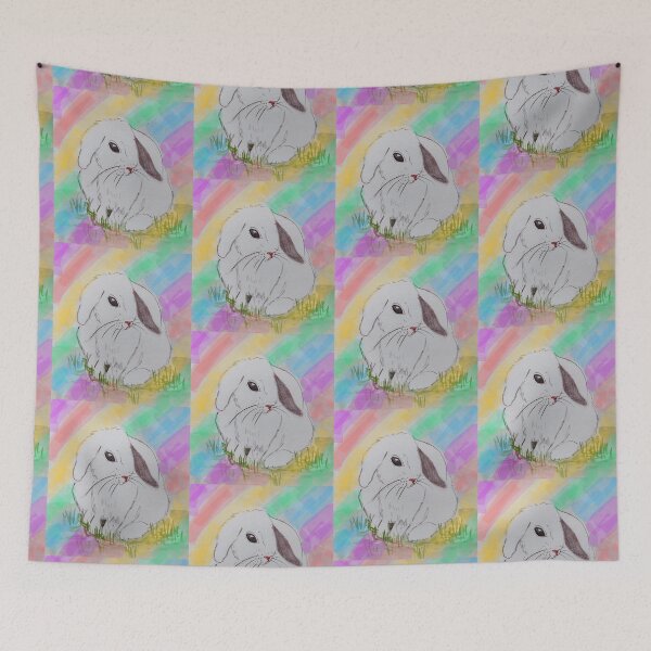 Item preview, White Bunny Rainbow Background designed and sold by EtegamiJourney.