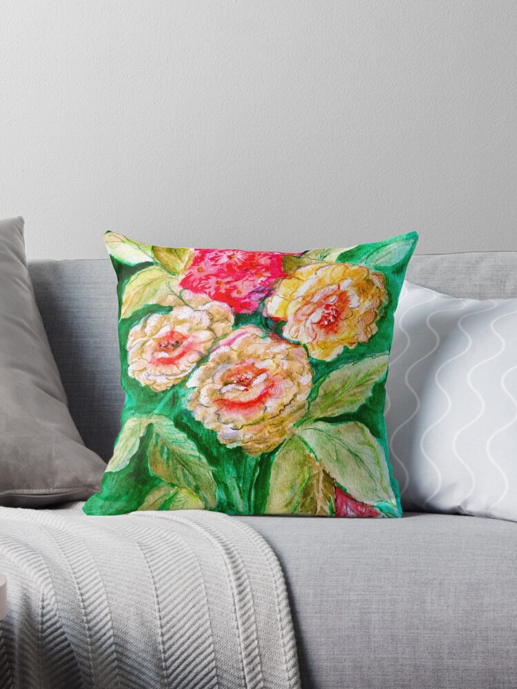 Thumbnail 1 of 3, Throw Pillow, Floral Fusion designed and sold by Annie Mason.