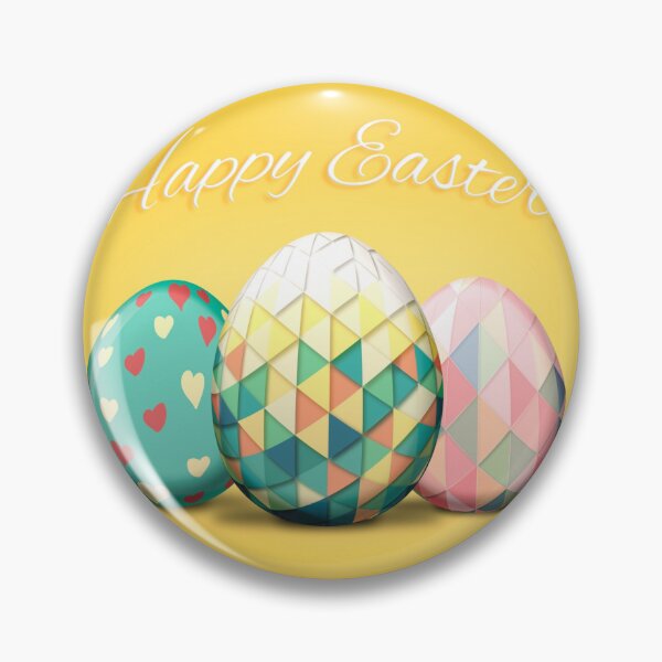 Item preview, Happy Easter Greetings, bright yellow background, 3 eggs, abstract patterns, heart designed and sold by EmeraldeaArt.