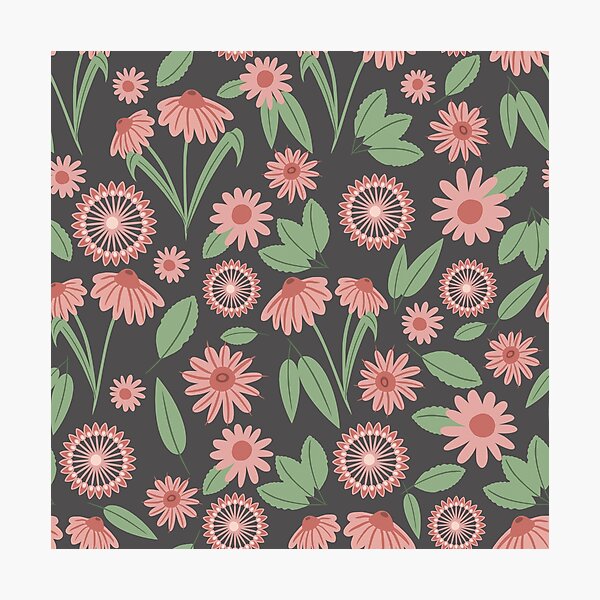 Item preview, Patrón floral boho n.º 8 rosa y verde sobre gris oscuro designed and sold by QuestingPixel.