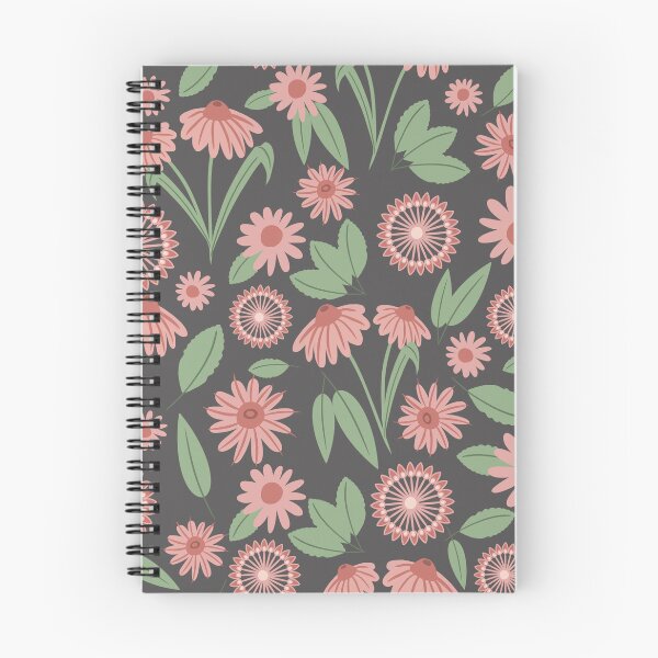 Artikelvorschau, Boho Blumenmuster No.8 Pink und Grün auf Dunkelgrau entworfen und verkauft von QuestingPixel.