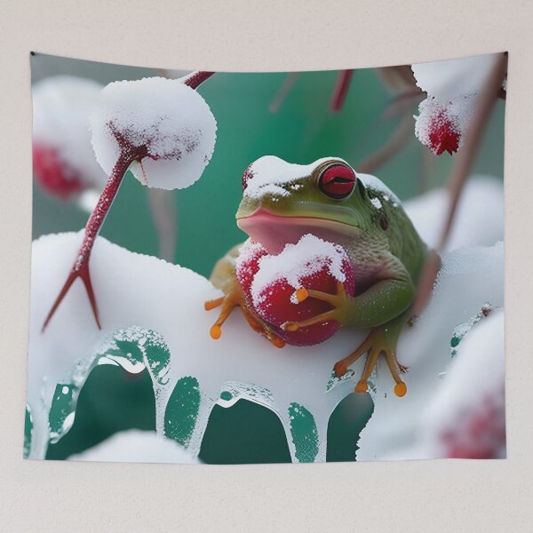 Item preview, Frog with a berry in the snow designed and sold by ANVivid.