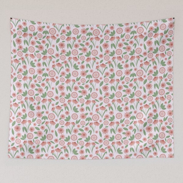 Item preview, Patrón floral boho n. ° 8 rosa y verde sobre rosa designed and sold by QuestingPixel.