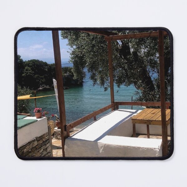 Item preview, Paradise view on blue sea and beach from Mediterranean balcony in Greece  designed and sold by Khala.