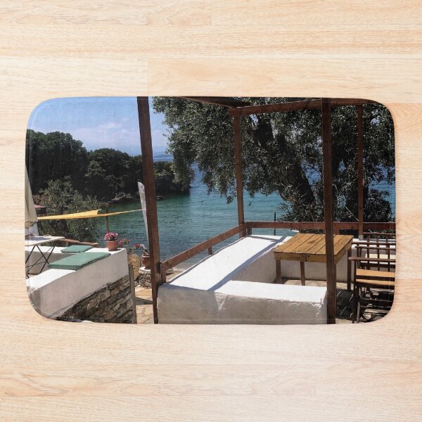 Item preview, Paradise view on blue sea and beach from Mediterranean balcony in Greece  designed and sold by Khala.