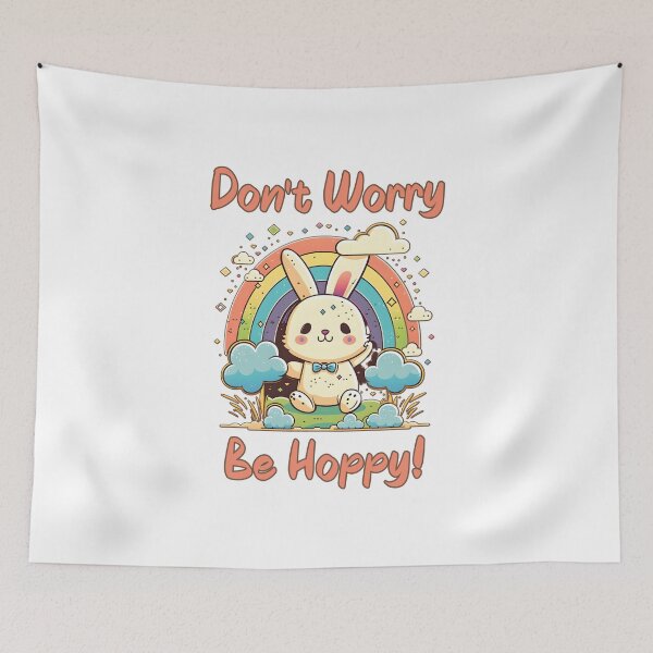 Item preview, Don't Worry Be Hoppy Retro Bunny designed and sold by HappyLifeCreate.