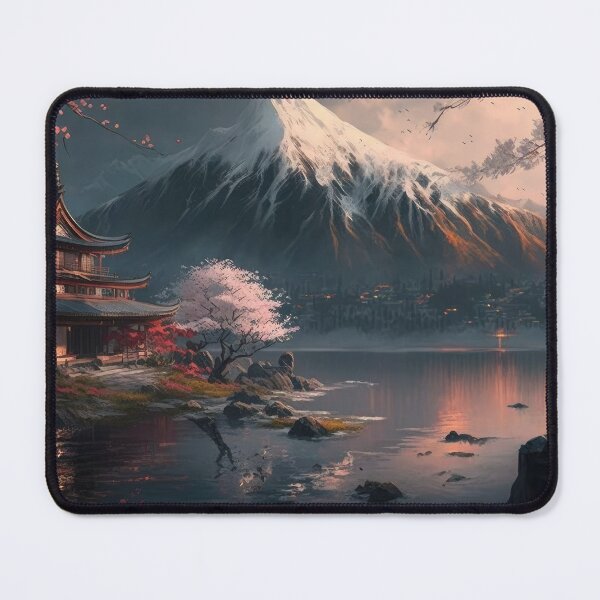 Item preview, Japanese Landscape Horizontal #2, Wall Art, Japanese horizontal print, Pagodas Cherry Blossoms and Mt Fuji, Japanese ink brush, Digital Download, Home Decor, Printable designed and sold by CreativArtifice.