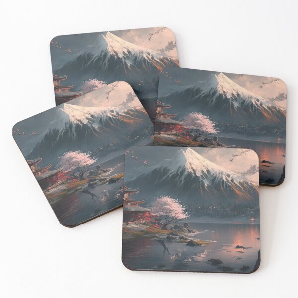 Item preview, Japanese Landscape Horizontal #2, Wall Art, Japanese horizontal print, Pagodas Cherry Blossoms and Mt Fuji, Japanese ink brush, Digital Download, Home Decor, Printable designed and sold by CreativArtifice.