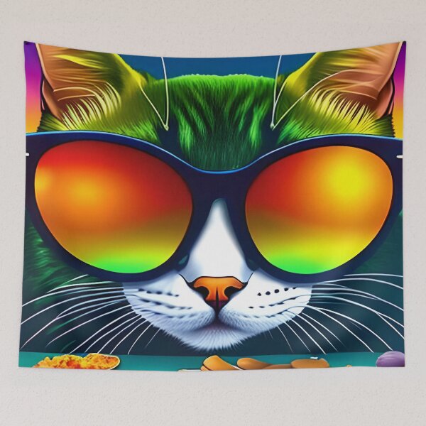 Item preview, funky cat with sunglasses with food designed and sold by redstar-design.
