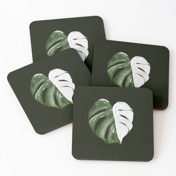 Artikelvorschau, Monstera Variegata Leaf Illustration on Black Background entworfen und verkauft von Lisa Jureczko.
