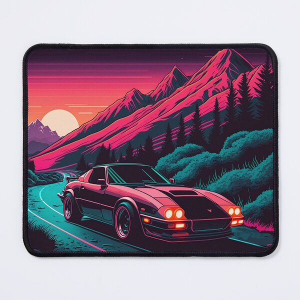 Item preview, Retrowave Car on a Mountain Road designed and sold by NaNaSpaceStore.