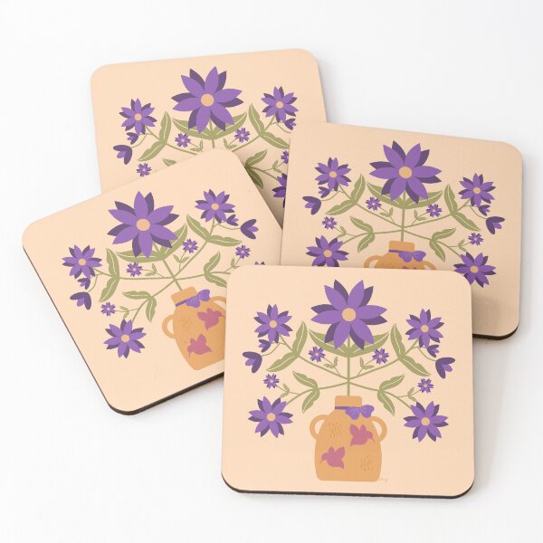Item preview, Flores púrpuras del arte popular en florero designed and sold by Lavender Mint Graphics.