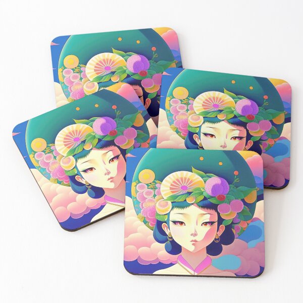 Item preview, Asian woman wearing a hat with flowers in 90's vintage anime surrealism artwork designed and sold by fr4nk87.