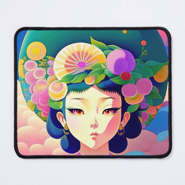 Item preview, Asian woman wearing a hat with flowers in 90's vintage anime surrealism artwork designed and sold by fr4nk87.