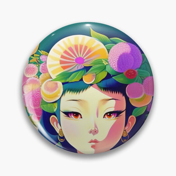 Item preview, Asian woman wearing a hat with flowers in 90's vintage anime surrealism artwork designed and sold by fr4nk87.