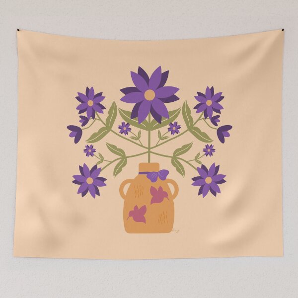 Item preview, Purple Folk Art Flowers in Vase designed and sold by Lavender Mint Graphics.