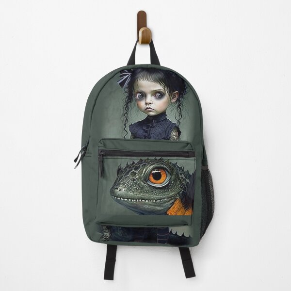 Item preview, Lowbrow Creepy Cute Girl and Pet Lizard Pop Art Big Eyes Dark Goth Art designed and sold by Art.Fusion.Studio.