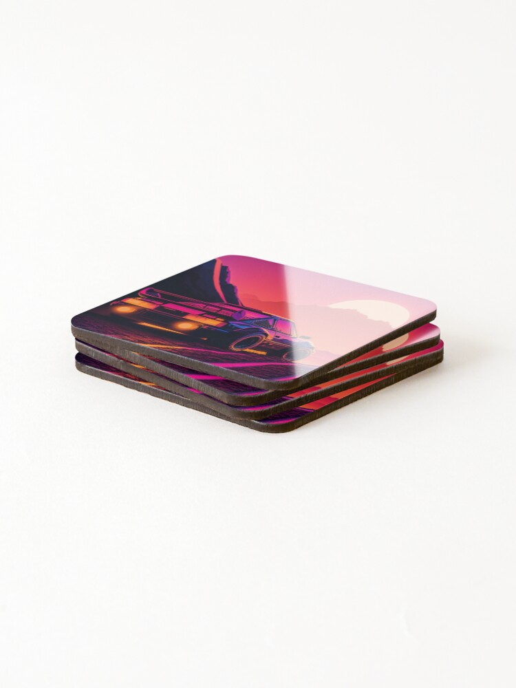 Thumbnail 4 of 5, Coasters (Set of 4), Retro Synthwave Rally Racing 80s designed and sold by RESToRAPTOR.