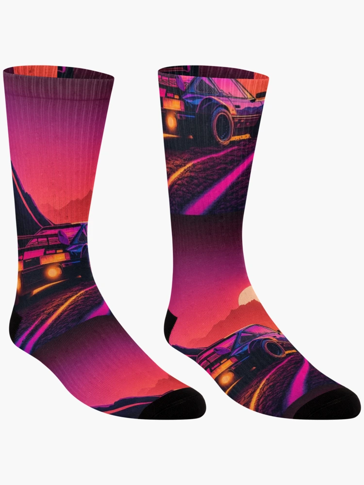 Thumbnail 3 of 5, Socks, Retro Synthwave Rally Racing 80s designed and sold by RESToRAPTOR.
