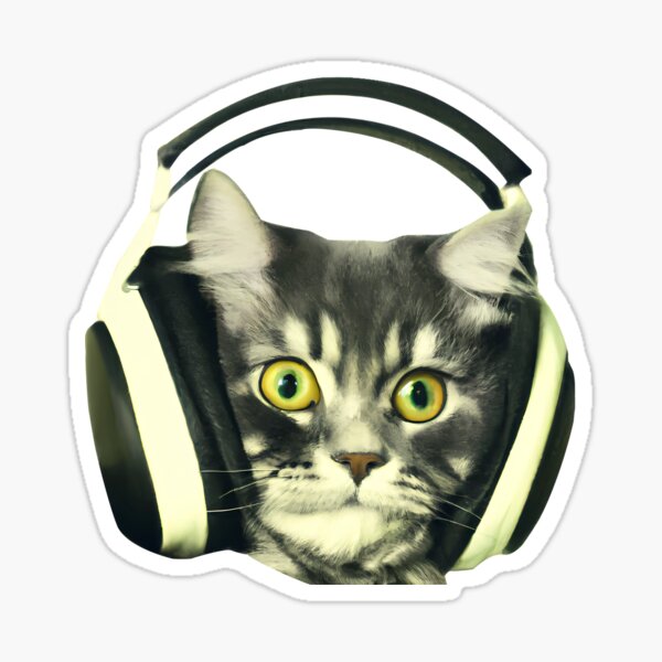 cat wearing headphones - cute cat Sticker